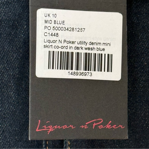 Liquor N Poker Utility Short Denim Skirt In Dark Wash UK10 NWT - Picture 5 of 9
